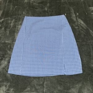 Brandy Melville Mini Skirt Womens S Blue White Plaid Stretch Back Zipper Summer